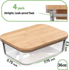 img 3 attached to 🌱 BPA-Free Glass Food Storage Containers with Bamboo Lids (4 Pack, 36 Ounce) - Eco-Friendly Airtight Meal Prep Containers, Plastic-Free