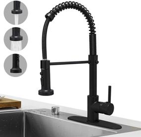 img 4 attached to Black Matte Spring Kitchen Faucet with Pull Down Sprayer - Hoimpro RV Sink Faucet with Pull Out Sprayer, Single Handle 3 Function Laundry Faucet, Brass Construction (Single or 3 Hole)