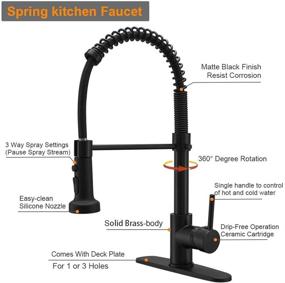 img 1 attached to Black Matte Spring Kitchen Faucet with Pull Down Sprayer - Hoimpro RV Sink Faucet with Pull Out Sprayer, Single Handle 3 Function Laundry Faucet, Brass Construction (Single or 3 Hole)