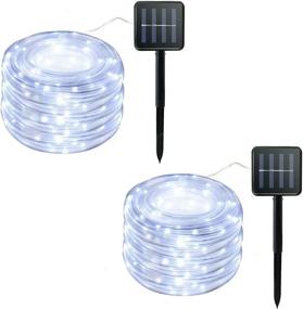 img 4 attached to 🎄 Solar Rope String Lights, 50LED Waterproof Copper Wire Lights Tube 23ft, Outdoor Rope Lights for Christmas, Garden, Yard, Path, Fence, Tree, Wedding Party - Pack of 2