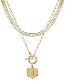 img 4 attached to 💎 Yesteel 14K Gold Plated Hexagon Initial Pendant Necklace with Paperclip Chain and Toggle Clasp for Women - Gold Layered Initial Necklace Gift for Women and Girls