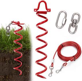 img 4 attached to 🐾 32FT Dog Tie Out Cable and Stake for Camping and Yard Outside - No Tangle Spiral Ground Anchor Stake for Small to Large Pets Up to 125 LBs by Thankspaw