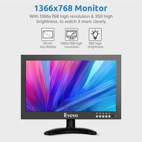 img 3 attached to 🖥️ "Монитор Eyoyo 12 '' HDMI для видеонаблюдения: металлический корпус, пульт дистанционного управления, несколько входов, встроенные динамики - идеально подходит для ПК, камеры безопасности, Raspberry Pi