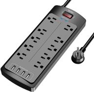 💡 yintar power strip with 10 outlets, 4 usb ports, and 8 ft extension cord - black логотип