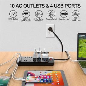 img 3 attached to 💡 YINTAR Power Strip with 10 Outlets, 4 USB Ports, and 8 Ft Extension Cord - Black