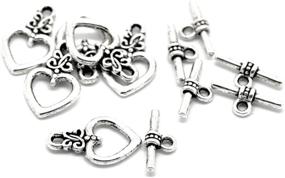 img 2 attached to 💕 50 Sets of Silver Tone Heart Toggle Clasps Findings - 21mmx13mm & 17x7mm by Housweety+