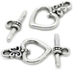 img 3 attached to 💕 50 Sets of Silver Tone Heart Toggle Clasps Findings - 21mmx13mm & 17x7mm by Housweety+