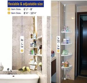 img 2 attached to 🚿 Adjustable Ivory Shower Caddy - Bathroom Tension Pole Corner with Rustproof Tray (Ivory)