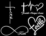 enhance your faith with slaced faith decals 4 pack – faith cross, faith hope love, infinity, heart (faith white) logo