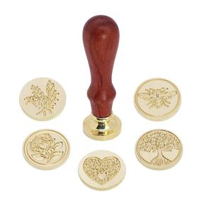 img 2 attached to SWANGSA Vintage Wax Seal Stamp Set - 6 Sealing Wax Stamp Heads + 1 Wooden Handle Sealing Stamp Kit (Tree of Life Design)