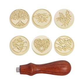 img 1 attached to SWANGSA Vintage Wax Seal Stamp Set - 6 Sealing Wax Stamp Heads + 1 Wooden Handle Sealing Stamp Kit (Tree of Life Design)