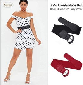 img 3 attached to Stretchy Wide Waist Belt for Women | Elastic Dress Belt with Hook Buckle by JASGOOD