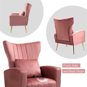 img 2 attached to WQSLHX Set of 2 Living Room Chairs with Lumbar Pillow, Velvet Accent Chair featuring High Back Mid Century Armchair design, perfect for Bedroom with Armrest, Arm Chair showcasing Golden Metal Legs, in an elegant Pink shade