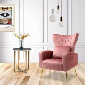 img 1 attached to WQSLHX Set of 2 Living Room Chairs with Lumbar Pillow, Velvet Accent Chair featuring High Back Mid Century Armchair design, perfect for Bedroom with Armrest, Arm Chair showcasing Golden Metal Legs, in an elegant Pink shade