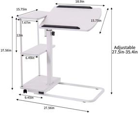img 3 attached to 📱 Белый мобильный C-образный столик с регулируемой высотой и полками для хранения – боковой столик Natwind для дивана на колесиках для небольших пространств.