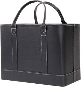 img 4 attached to Stylish Black File Folder Organizer Tote - Convenient Portable Document Storage Bag with Carry Handles from HOME DISTRICT