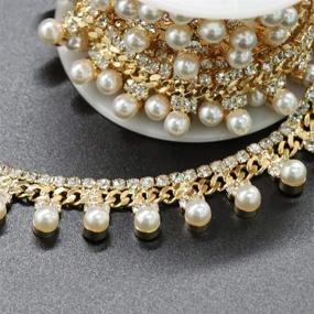 img 2 attached to 🎉 1 Yard Jerler Tassel Pearl Gold Rhinestone Trim Chain with Fringe Rhinestone Applique - Perfect for DIY Decoration, Bridal Embellishments, and Wedding Party Clothing - 0.47" Width