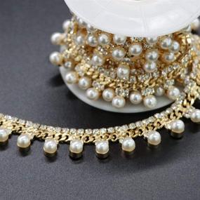 img 4 attached to 🎉 1 Yard Jerler Tassel Pearl Gold Rhinestone Trim Chain with Fringe Rhinestone Applique - Perfect for DIY Decoration, Bridal Embellishments, and Wedding Party Clothing - 0.47" Width