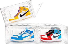 img 4 attached to 👟 Organize Your Sneaker Collection with the Clear Shoe Box 3 Pack: Stackable, Magnetic Door, Front Opening Display, Strong & Sturdy Fit for Large Sizes