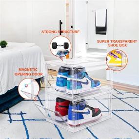 img 2 attached to 👟 Organize Your Sneaker Collection with the Clear Shoe Box 3 Pack: Stackable, Magnetic Door, Front Opening Display, Strong & Sturdy Fit for Large Sizes