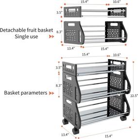 img 3 attached to 3-ярусная подвижная стопка для фруктов, универсальная тележка-стеллаж | Металлический органайзер для хранения DUSASA для кухни, кладовой, спальни, ванной, гаража - Черный