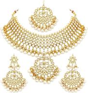 💍 exquisite aheli indian traditional maang tikka with kundan necklace earrings set - perfect ethnic wedding party designer jewelry for women logo