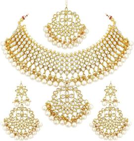 img 4 attached to 💍 Exquisite Aheli Indian Traditional Maang Tikka with Kundan Necklace Earrings Set - Perfect Ethnic Wedding Party Designer Jewelry for Women