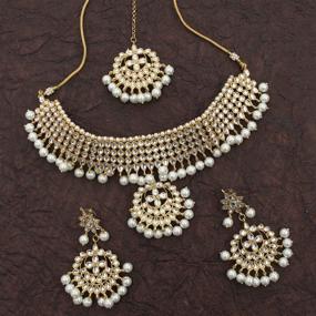img 2 attached to 💍 Exquisite Aheli Indian Traditional Maang Tikka with Kundan Necklace Earrings Set - Perfect Ethnic Wedding Party Designer Jewelry for Women