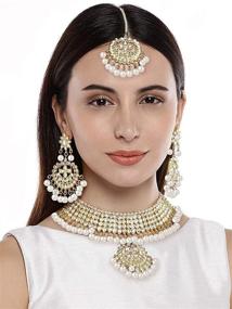 img 3 attached to 💍 Exquisite Aheli Indian Traditional Maang Tikka with Kundan Necklace Earrings Set - Perfect Ethnic Wedding Party Designer Jewelry for Women