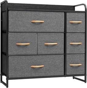 img 4 attached to 🏬 VredHom 7-Drawer Closet Dresser: Fabric Bedroom Storage Chest with Sturdy Steel Frame & Wood Top for Entryway, Hallway, Office – Wide Dresser for Clothes, Nursery Storage