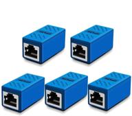 5-pack rj45 coupler ethernet extension for cat7/cat6/cat5e/cat5 network cable - female to female network connectors (blue) logo