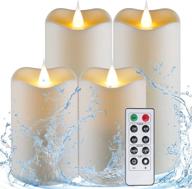 🕯️ cxmyke 3d moving wick outdoor waterproof flameless candles - ivory battery operated flickering led candles with remote timer - perfect for christmas, party and home decor - set of 4 (d2.8” x h5”5”7”7”) логотип