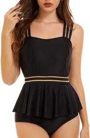 img 4 attached to 👙 Peddney Strappy Tankini Swimsuits: Tummy Control Peplum Two Piece Bathing Suits