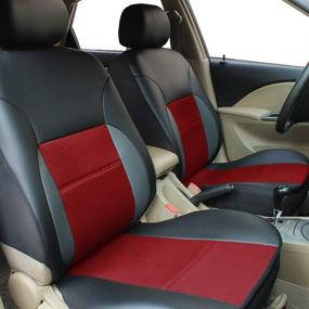 img 3 attached to 🚗 YIRU Car Seat Covers Full Set - Premium Leather Protectors for Car Truck Van SUV - Red, 2 Front Seat Covers Included