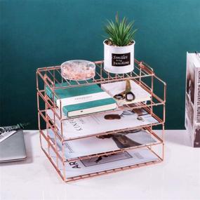 img 2 attached to 📚 Decorative Desk File Organizer Rack for Office Supplies - 4 Tier Stackable Letter Tray by Hosaken, Rose Gold, 0.16Inch Thick Frame, Letter Size