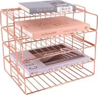 📚 decorative desk file organizer rack for office supplies - 4 tier stackable letter tray by hosaken, rose gold, 0.16inch thick frame, letter size логотип