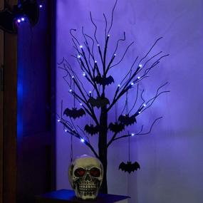 img 4 attached to 🎃 2FT Halloween Black Tree Battery Powered with 24 Purple Lights and 8 Bats Ornaments Light-Up Bonsai Tree for Indoor Tabletop Decoration during Halloween