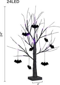 img 2 attached to 🎃 2FT Halloween Black Tree Battery Powered with 24 Purple Lights and 8 Bats Ornaments Light-Up Bonsai Tree for Indoor Tabletop Decoration during Halloween