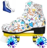 🎢 microfiber leather high-top roller skates - stylish shiny four wheels skates for women and men logo