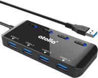 atolla usb хаб, 4-портовый хаб usb 3.0 с индивидуальными переключателями питания и кабелем длиной 2 фута, тонкий usb разветвитель для пк/мак, imac, macbook air, surface pro, флэш-накопителей usb, мобильных жестких дисков логотип