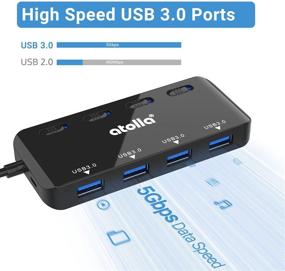 img 2 attached to atolla USB хаб, 4-портовый хаб USB 3.0 с индивидуальными переключателями питания и кабелем длиной 2 фута, тонкий USB разветвитель для ПК/Мак, iMac, MacBook Air, Surface Pro, флэш-накопителей USB, мобильных жестких дисков