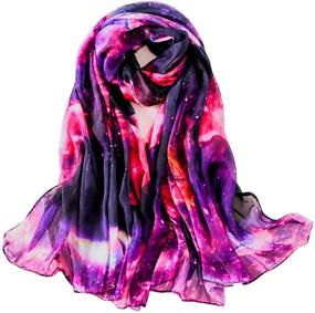 img 4 attached to Chic and Celestial: JOYJULY Starry Sky Galaxy Star Space Printing Chiffon Long Wrap Scarves – An Enchanting Gift Set!