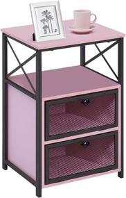 img 4 attached to 🌙 VECELO Modern X-Design Night Stand, Versatile Nightstands, End Drawer Storage Shelf Side Table, Black (1 Set, Light Pink)