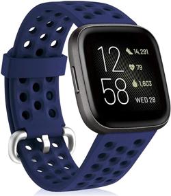 img 4 attached to CAVN спортивные ремешки совместимы с Fitbit Versa 2 / Versa / Versa Lite 👟 - Мягкий водонепроницаемый дышащий силиконовый заменяемый ремешок для умных часов для женщин и мужчин, темно-синий, размер S (5,1-7,9 дюйма).