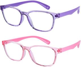 img 3 attached to Braylenz 2 Pack Kids Computer Blue Light Blocking Glasses Girls Boys Clear Nerd TR90 Eyeglasses Frame Age 3-10 (Clear Pink+Clear Purple)