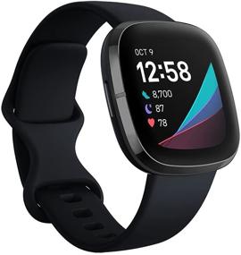 img 4 attached to 📟 Fitbit Sense Advanced Smartwatch: Здоровье сердца, Управление стрессом, Тенденции температуры кожи - Карбон/Графит, Один размер (S & L браслеты)