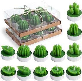 img 4 attached to EMOHOME 12-Piece Cactus Tealight Candles - Handmade Succulent Decor with Palm Leaves Design for Birthday Gifts, Wedding Party, Spa, and Home Decoration