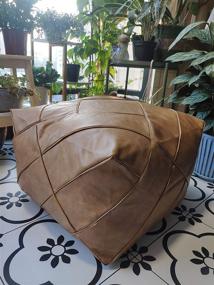 img 2 attached to 🪑 RISEON Boho Handmade Faux Leather Moroccan Pouf Footstool Ottoman - Stylish Square Floor Cushion for Living Room, Bedroom and Under Desk (Beige)