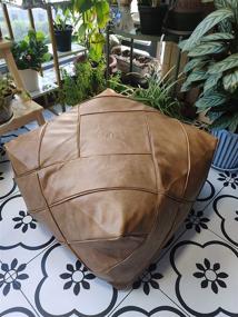 img 3 attached to 🪑 RISEON Boho Handmade Faux Leather Moroccan Pouf Footstool Ottoman - Stylish Square Floor Cushion for Living Room, Bedroom and Under Desk (Beige)