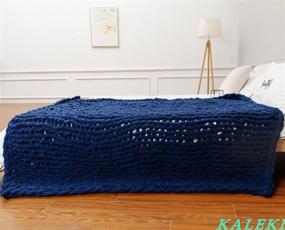 img 3 attached to 🎁 KALEKI Chunky Knit Blanket Throw Chenille Cable Handmade - Warm, Cozy, and Stylish for Bed, Chair, or Sofa - Navy 40"x40" - Perfect Gift!